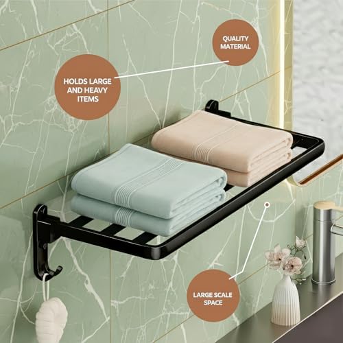 Image of Amazon Basics Bathroom Accessories Set - 24 Inch Towel Rod Towel Rack Clothes Hanger and Towel Holder - Rust-Resistant Bathroom Fittings for Home Black (Pack of 1)