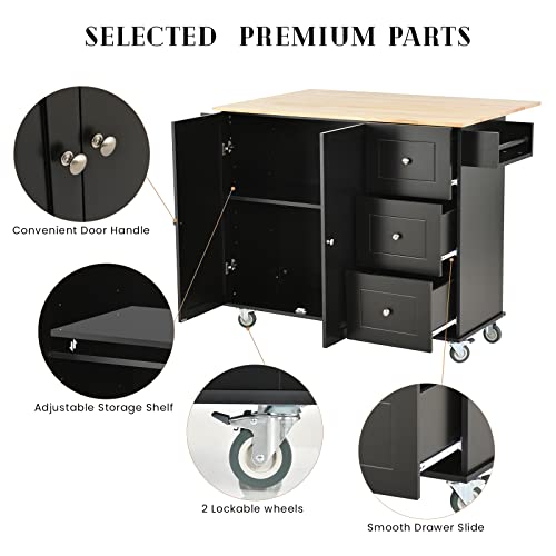image for Recaceik Kitchen Island on Wheels, Kitchen Cart with 2 Doors Cabinet, 