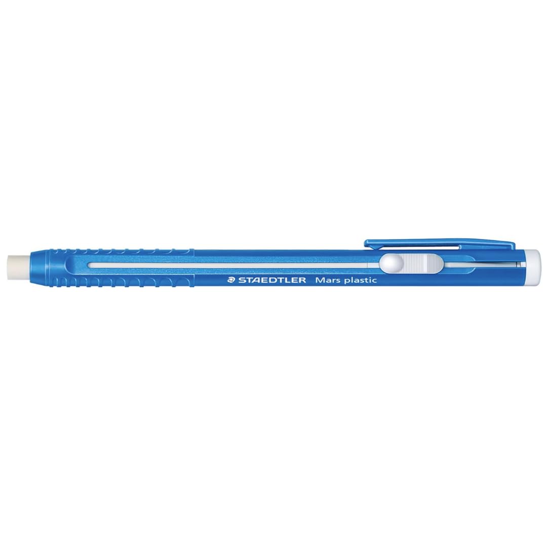 STAEDTLER 6er Pack Mars Kunststoff Radierstift mit nachfüllbarem Halter, Deutscher Radiergummi für Bleistifte, Wisch- & Reißfreie Präzision, Einziehbares Design mit Clip, Blau, 6 Stück