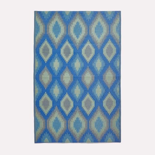 HOMESCAPES Tapis extérieur résistant Pluie et UV, Tapis de Jardin imperméable réversible Bleu et Vert Amber, 120 x 180 cm, Intérieur extérieur terrasse...