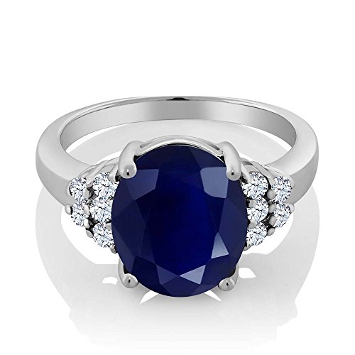 Gem Stone King 5.30 Cttw Blue Sapphire Engagement Ring For Women | 925 Sterling Silver | Oval 12X10MM | Gemstone Birthstone | Available In Size 5, 6, 7, 8, 92