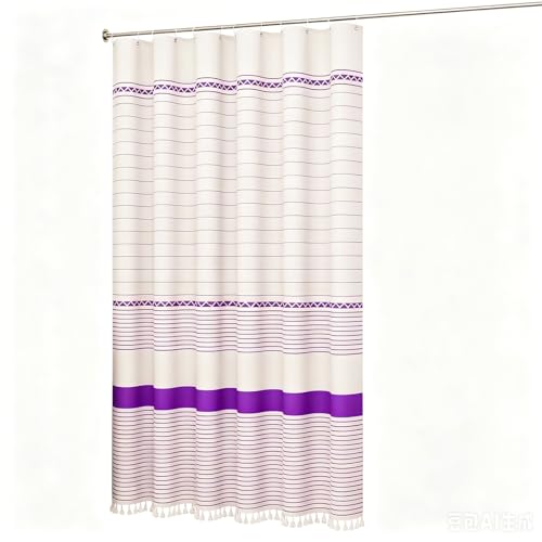 Rideau de douche textile rideau baignoire polyester franges rayées 183x183 - 2
