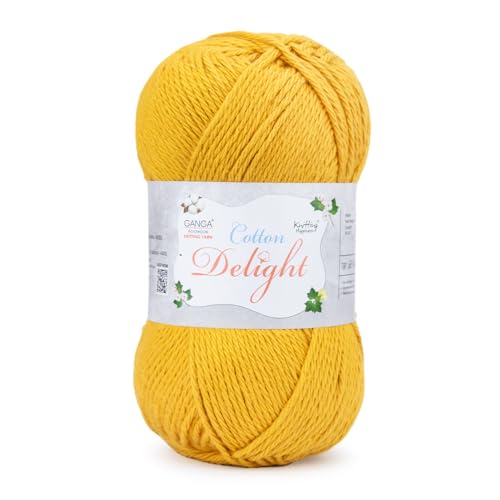 Image of Ganga Acrowools Cotton Delight, Dk Weight Cotton Yarn, Oekotex Class L Certified 100G, 169M (Sunn Yellow)