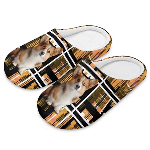 Howilath House Slippers for Women Soft Closed Toe Slippers with Flannel Upper Dog Print Winter Non-Slip Shoes