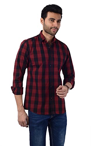 Image of FIFTH ANFOLD Mens Checkered Full Sleev Pure Cotton Spread Collar Shirt
