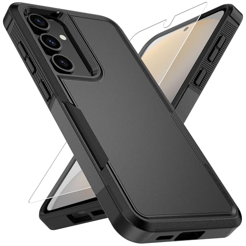 Vinve for Samsung Galaxy S25 Plus Case with HD Screen Protector, Military-Grade Shockproof & Dual-Layer Protection, Anti-Slip Grip Design Phone Case, Black