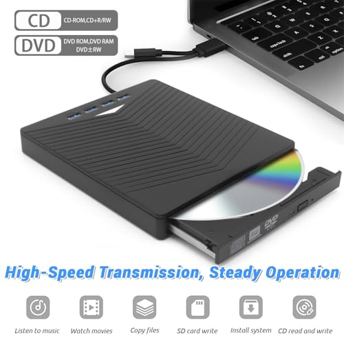 Lecteur graveur CD/DVD externe 4K USB Type-C pour PC Windows 11