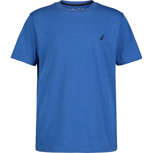 Nautica Boys Short Sleeve Solid Crew Neck T-Shirt Soft Comfortable Relaxed Fit Blue Heather 10-12