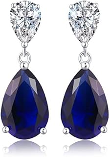 Diamond Treats 925 Sterling Silver Pear Drop Earrings with Sparkling Coloured and White Cubic Zirconia, Elegant Silver Dangle Earrings for Women, Sterling Silver Jewellery for Women