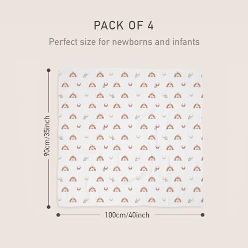 Image of GLLQUEN BABY Muslin Swaddle Blankets 4-Pack Breathable Receiving Blankets (35 inch x 40 inch) Soft Baby Blankets for Girls and Boys Newborn Essentials Muslin Burp Cloths Swaddle Wrap Baby Gift (Sun)