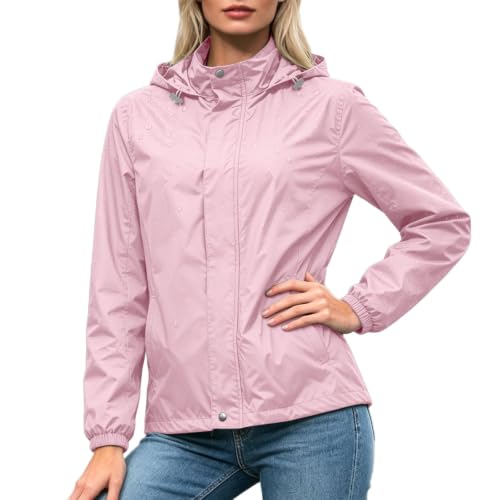 Veste à capuche mi-saison imperméable et manteau coupe-vent léger pour femmes actif
