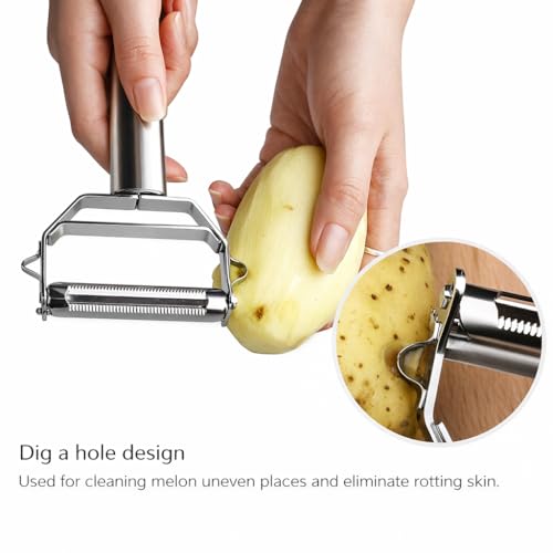 Image of 2-in-1 Stainless Steel Vegetable Peeler & Julienne Cutter Multi-Functional Fruit & Veggie Shredder Kitchen Slicer Grater Potato Carrot Shredder (Silver, 18 x 8.2 x 2.4 cm)