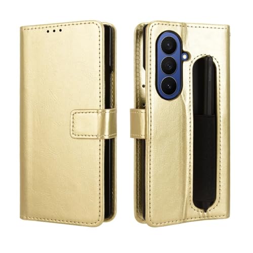Étui Samsung Galaxy Z Fold3 en cuir or avec porte-cartes et rabat de protection