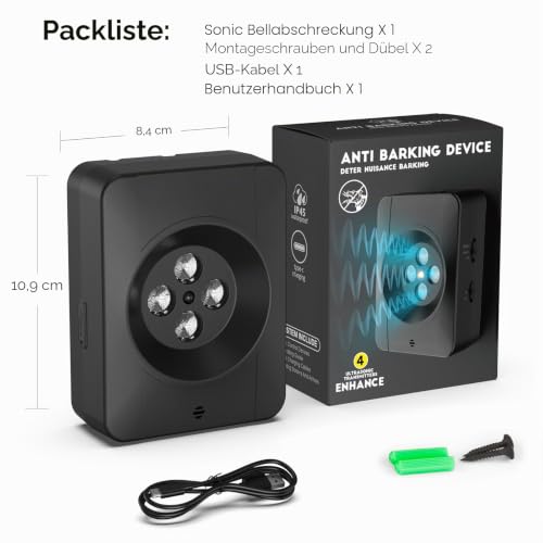Anti Bell Gerät Hunde, 4 Sendern Wiederaufladbares Anti Bell für Hunde, 33Fuß Automatisch Antibell Ultraschall Gerät, Hundebell Kontrollgeräte Innen Draußen Sicher für Kleine Mittel Große Hunde