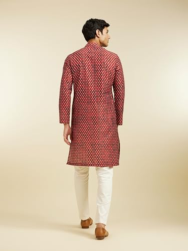 Image of DIWAS by MANYAVAR Men's Art Silk Bandhani Prints Angrakha Style Kurta (1pc)