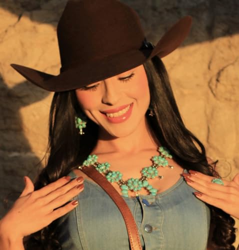 Image of Montana West Turquoise Necklace & Dangle Earring Jewelry Set for Women | vintage oxidized silver craft,Iconic cowgirl jewelry set for country concerts,ranch styling& daily wear,with branded gift box