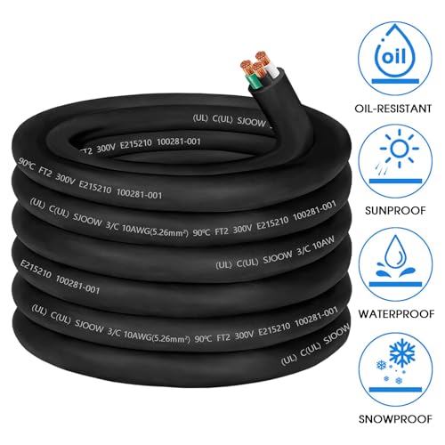 10/3 10AWG Portable Power Cable,SJOOW 300V 10 Gauge 3 Conductor Electrical Wi...