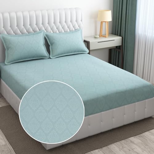 Image of Blue Strip Polycotton Bedsheet, Double 90x100 (Powder Blue) | Hotel Quality | Soft, Breathable & Colourfast | Wrinkle Resistant | Machine Washable | Pillow Covers Included