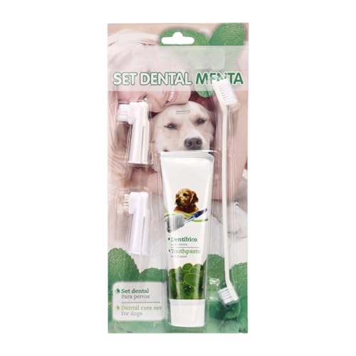 Spazzolino e dentifricio per cani - Set per la cura orale, spazolino per animali domestici con dentifricio commestibile, spazzolino a e 3 testine intercambiabili | Prodotti per la pulizia ddental