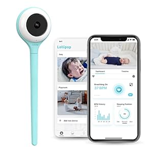 Lollipop Baby Monitor (Turquoise) -Full-Featured Smart Wi-Fi Camera of True Crying Detection with Extra Subscription Plan of Breathing Monitoring/Sleep Tracking(Accessories-Free)(Free 7-Days Trial)