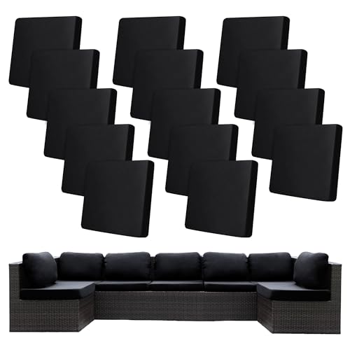 Image of 14 Pcs Stretch Patio Cushion Covers,Outdoor Couch Covers Replacement,Outdoor Couch & Sofa Slipcovers,for Patio Furniture Cushion Covers,Washable Reusable Furniture Protector (Black,Cover Only)