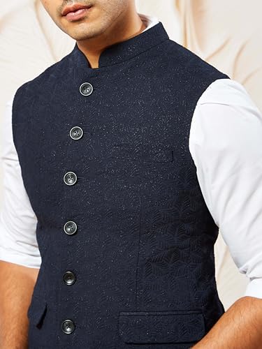 Image of VASTRAMAY Men's - Nehru Jacket, Silk Blend Emboss Fabric nehru jacket For Men, Traditional Indian Festive & Ethnic Wear