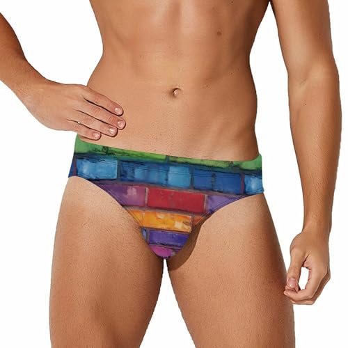 Rainbow Wall Brick Mens Swim Briefs Sexy Bikini Swimwear Bathing Suits Trunks
