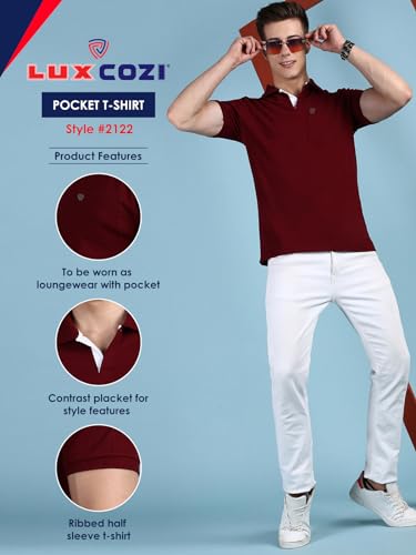 Image of Lux Cozi Men Cotton Regular Fit Polo Neck Half Sleeve Solid Casual T-Shirt with Chest Pocket | Pack of 2 |
