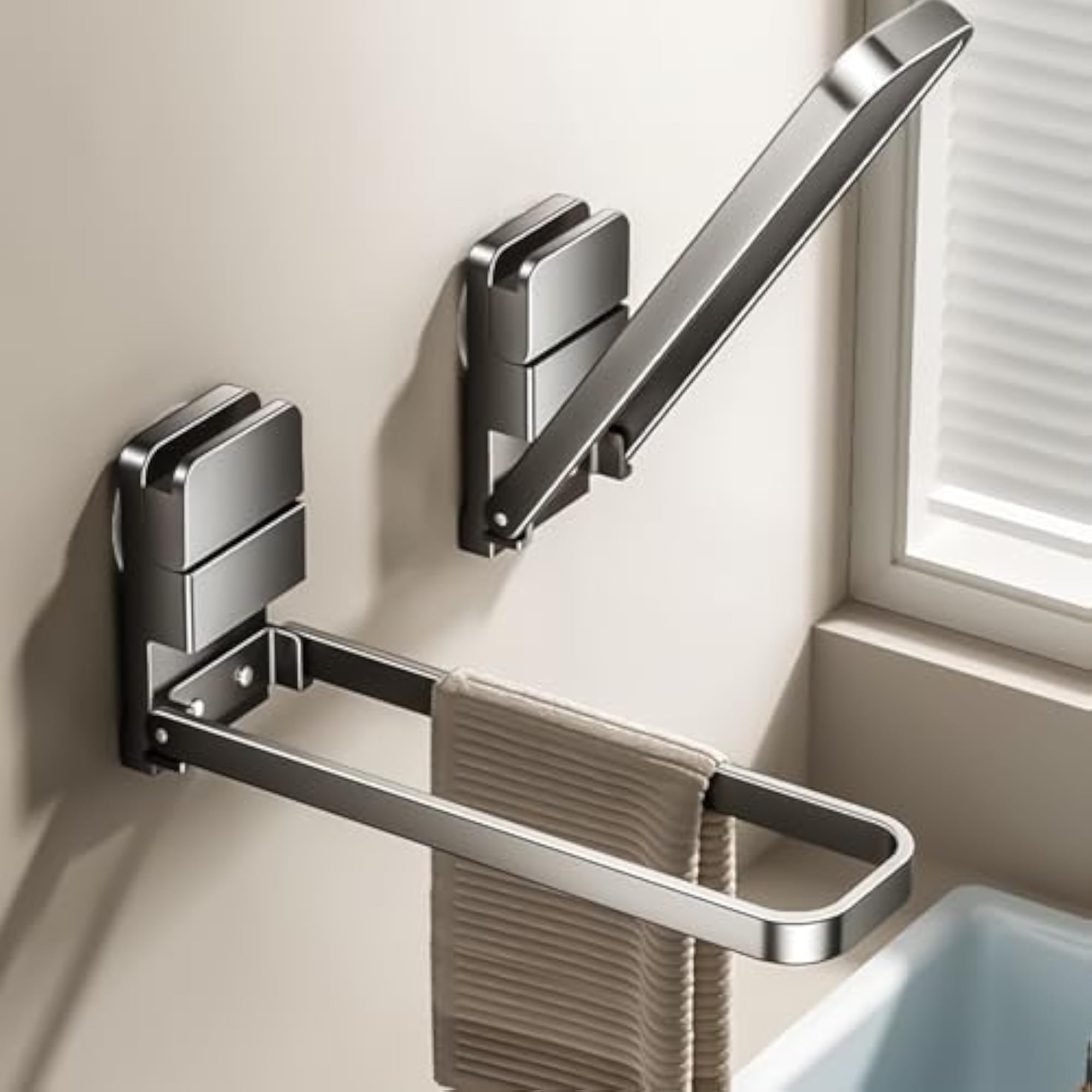 Modern Square Suction Towel Rack for Bathroom, Rust Proof