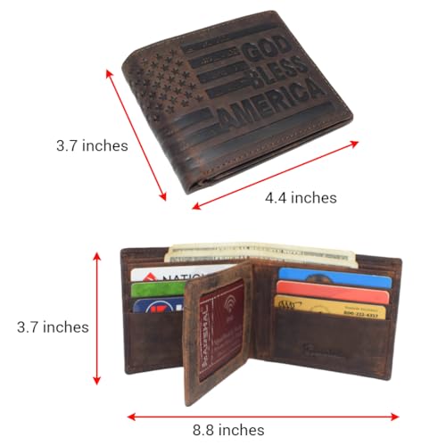 Distressed Vintage Leather Patriot American Flag Wallet -GOD BLESS AMERICA’ RFID Blocking Leather US Flag Men's Bifold Western Style Wallet (Brown)4