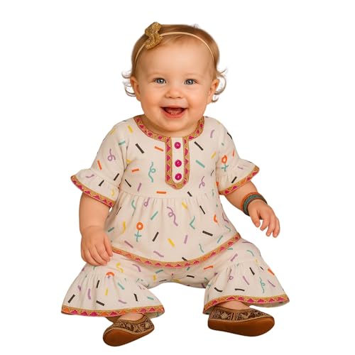 Image of A.T.U.N. (ALL THINGS UBER NICE) Baby Girls Cotton Kurti and Sharara Set | Soft & Breathable Traditional Stylish Clothing Set for Kids