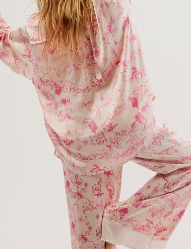 Image of Arssm Satin Pajama Set for Women Silk Pajamas Set 2 Piece Floral Pj Set Long Sleeve Button Down Pjs Sleepwear