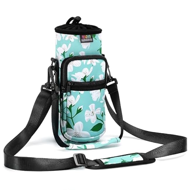 Nuovoware Water Bottle Carrier Bag,25oz/40oz/64oz Bottle Pouch Holder,Adjustable Shoulder Hand Strap 2 Pocket Sling Neoprene Sleeve Sports Accessories for Hiking Travelling Camping