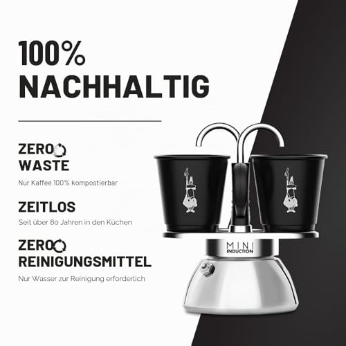 Foto von Bialetti Mini Express Induction, Induktionskaffeemaschine, 2 Tassen (100 ml), für alle Herdarten geeignet, Schwarz