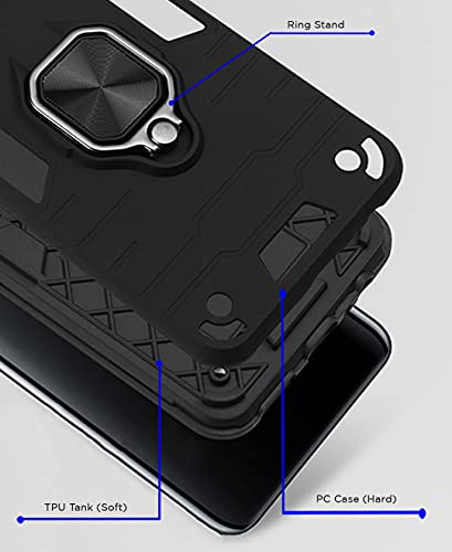 Image of Pikkme D5 Tough Armor Bumper Back Cover Case for Mi A3 |Ring Holder & Kickstand in-Built (Black)