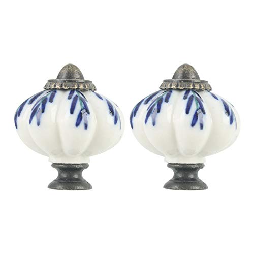 Uxcell 2Pcs Ceramic Knobs Vintage Knob Drawer Round Pull Handle Furniture Cupboard Dresser Door Decorative, White + Blue #TOP18