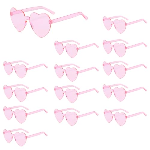 Heart Shaped Sunglasses for Women, 14 Pairs Pink Heart Sunglasses, Candy Color Frameless Love Glasses, Funny Transparent Rimless Glasses for Party