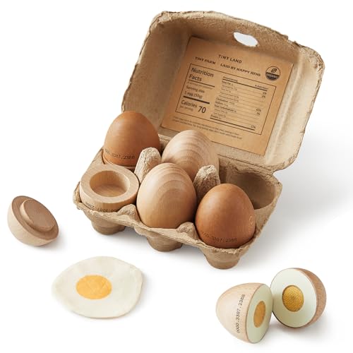 Tiny Land Dinette en Bois - Set de 6 Oeufs Jouet au Plat et à Découper