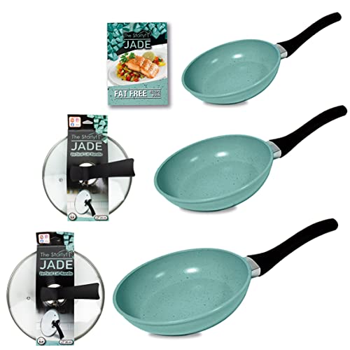 Set de sartenes, STARLYF JADE PAN SET, Juego de 5 piezas, 3 Sartenes + 2 Tapas de vidrio,...
