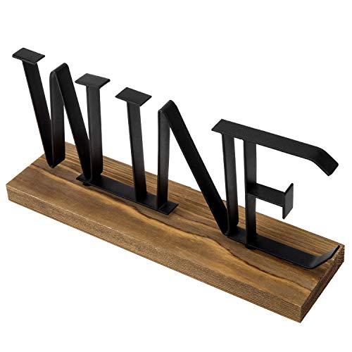 Mygift 12-Inch Metal And Wood Decorative Wine Sign Tabletop Decor With Rustic Burnt Brown Wood Base And Matte Black Lettering #TOP4