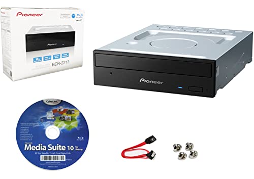 Produplicator Pioneer BDR-2213 Internal 16x Blu-ray Writer Drive Bundle with CyberLink Burning Software, SATA Cable, and Mounting Screws – Burns CD DVD BD DL BDXL M-Disc Discs