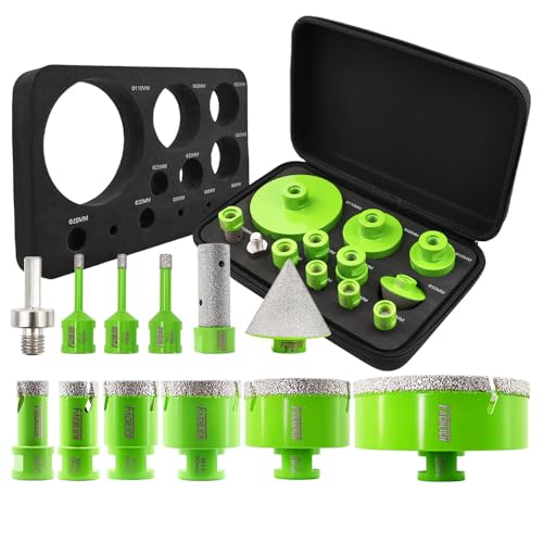 FACHLICH Forets Carrelage Diamant Trépans - M14 Jeu de scie à carreaux Jeu de 12 mèches diamantées 6/6/8/20/25/35/50/68/110mm+20F+50B+adaptateur pour le carrelage la...