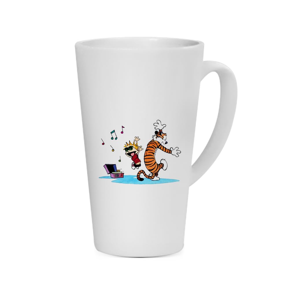 Giftme Calvin and Hobbes Dancing with Music, Cartoon Character, Unique Latte Ceramic Mug. (17oz)