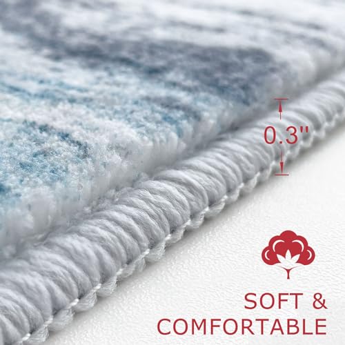 KOZYFLY Modern Abstract Small Area Rugs 2x3, Washable Kitchen Rug Non-Slip Soft Small Bathroom Rug, Blue Striped Entryway Rugs Print Faux Wool Doormat for Bedside Entrance Bedroom Sink