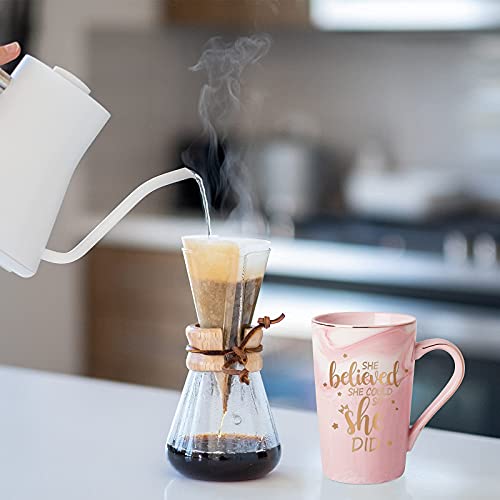 She Believed She Could So She Did Mug, Graduation Gift For Her, Inspirational Spiritual Motivational Congratulations Gifts For Women, Gift For Mothers Day, Birthday, Christmas 14 Oz Pink Marble Mug #TOP4