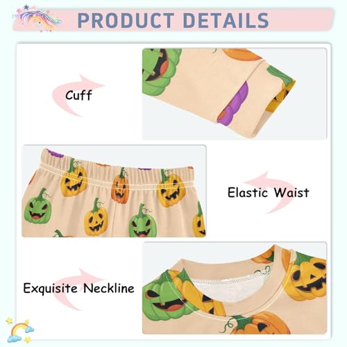 Pajama Sets Long Sleeve Halloween Colorful Pumpkin Soft Comfy Sleepwear 2 Piece PJS 3-8T4