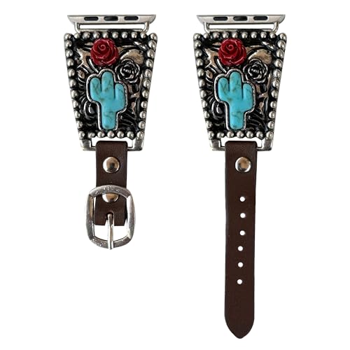 Wonderent Western Trapezoid Watchband for Apple Watch Size 38mm, 40mm, 41mm, 42mm, 44mm, 45mm and Series 9,8,7,6,5,4 and SE (38/40/41MM, CACTUS)