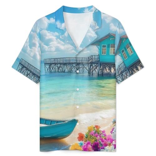 Landscape Beach Sail Boat Mens Pajamas Set Short Sleeve Shirt And Shorts Sleepwear PJ Sets Loungewear3