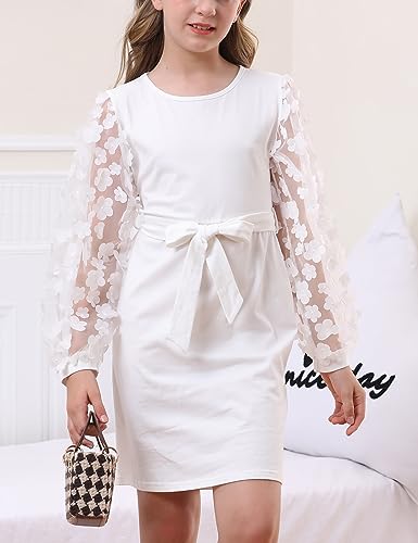 ALISISTER Girls Puff Dress Formal Mesh Sheer Long Sleeve Dresses 7-14 Years4