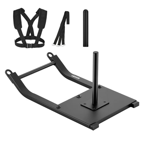 VEVOR Slitta con Pesi in Acciaio, Slitte per Allenamento di Forza e Forza per Esercizi Atletici e Miglioramento della Velocità, Slitta con Imbracatura, Compatibile con Piastre da 25/51 mm, Nero